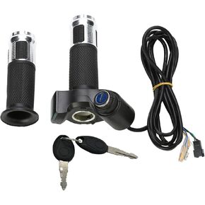1 Pair E-Bike Throttle Handle Grips Twist Throttle Grip with LED Display and Power Key Lock for Electric Bicycle Scooter,Universal Fit for 22mm Bar (Silver)