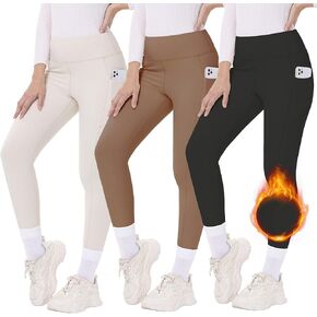 3 Pack High Waisted Leggings with Pockets for Women -Warm Winter Yoga Pants Tummy Control Workout Leggings