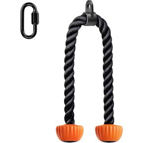 SELEWARE Triceps Rope with Non-Slip Soft Rubber Ends Home Gym Cable Attachment Workout Accessories 28 & 36 inches Long LAT Pulldown Attachment Black and Orange