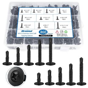 Stainless Steel Self Tapping Screws, 460PCS Silver Sheet Metal Screws, 410 Stainless Self Drilling Screws, #8#10 TEK Long Screws, Length 1/2" to 1-1/4''