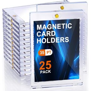 25ct Magnetic Card Holders for Trading Cards, 35pt One Touch Card Holder, Card Protectors Hard Plastic, U-V Protection Baseball Card Holder, Magnetic Card Case for Sports Cards, Standard Cards