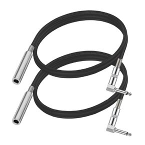 2-Pack 6.35mm Right Angle TS Male to Female Adapter Cable, 3.3 Foot, Black, 1/4 TS Right Angle Male to Female, Connector for Bottom Plug Guitar/V-Shape Guitar/Front Facing Jack Guitar Extension Cord