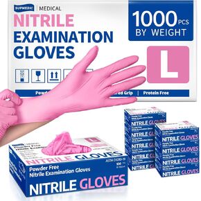 Medical Nitrile Exam Gloves, 3.5 mil Pink Powder-Free Food-Safe Disposable Glove for Cleaning Esthetician, 1000 Pcs (Large)