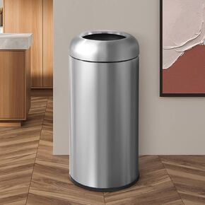 BEAMNOVA 16.5 Gallon Trash Can Black Open Top Outdoor Indoor Commercial Stainless Steel Industrial Waste Basket Container, Metallic Black Large Garbage Enclosure with Lid