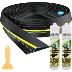 20 Ft Garage Door Threshold Seal with 2 Bottle Adhensive/Sealant 1000 ml, West Bay DIY Weather Stripping Bottom Rubber Weatherproof Father's Day Christmas Gifts Black (2 Bottles, Each 500 ml)