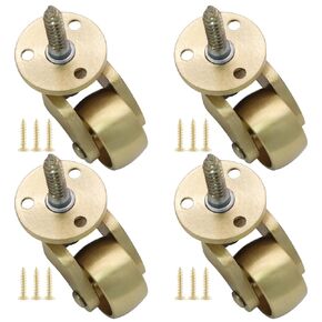 Litoexpe 4 Pcs Universal Brass Caster Stem Wheels, 360 Degree Rotation Brass Threaded Stem Caster Brass Casters for Trunk Box Furniture Cabinet Sofa Trolley Chairs Bed
