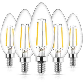 Ascher E12 LED Classic Candelabra Clear Light Bulb, 4W, Equivalent 40W, Warm White 2700K, Non-Dimmable, Filament Clear Glass, Pack of 5