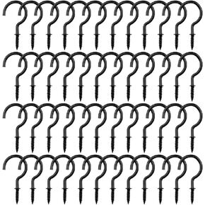 50 Pcs Screw-in Ceiling Hooks Screw Hooks Cup Hooks Nickel Plated Hooks for Cabinet Shelf Silver 1 inch (Black)