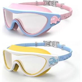 Kids Swim Goggles Macaron Color with Cute Fish Decoration for Age 6-14 Boys and Girls