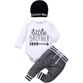 Kaipiclos Newborn Infant Baby Boys Outfits Three Piece Romper Bodysuit Long Pants Little Man Beanie Fall Winter Clothes Set
