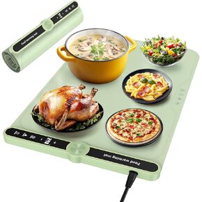 Portable Electric Warming Tray for Food - Silicone Warming Mat with 9 Temp Settings 1-6Hrs Timer Auto Shut-Off and Child-Lock - Roll Up Food Heating Mat for Countertop Buffet Parties Gatherings