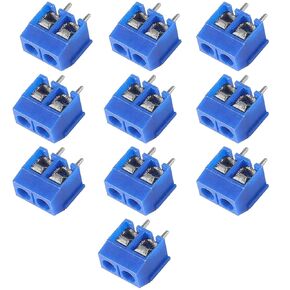 2 Pin PCB Mount Screw Terminal Block Connectors 5mm Pitch，10Pcs KF301-5.0 Copper Round feet - Blue