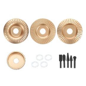 HARFINGTON 4pcs Wood Carving Wheel Set with 5/8" Arbor Fits 4" & 4.5" Angle Grinder Wood Shaper Grinder Cutting Wheel Attachments with Rotary Rasp Set for Wood Cutting Grinding