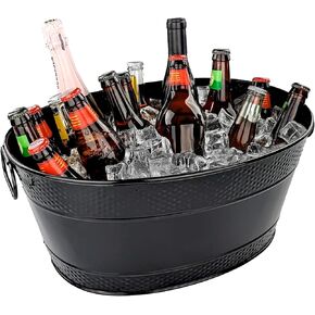 BREKX Colt Black Galvanized Beverage Tub with Handles, 16-Bottle Metal Bucket Ice Cooler to Chill Drinks, Oval Metal Basket for Drinks or Storage Bin - 15 Quarts (4 Gallon)