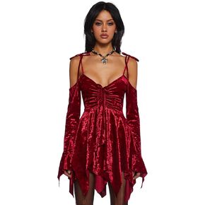 Dolls Kill F is for Fairies Handkerchief Dress for Women - Off-Shoulder, Custom Fit Dress for Fairycore Fashion - Black Velvet Lace, XX-Large