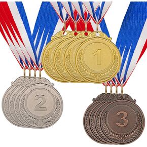 Award Medals Bulk Pack 12 or 24 pieces - Premium Patriotic Medals for Sports, Competitions, and Office Appreciation. Equal Numbers of Gold, Silver, Bronze 1st,2nd,3rd with Raised Letters & USA Ribbon