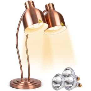 SOKO Food Heat Lamp - Commercial Food Warming Lamp with Dual 250w Bulbs 360°Adjustable Head Food Warmer Heat Lamp for Food Heating Buffet Parties Restaurant Kitchen Home Use, Rose Gold
