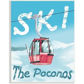 Stupell Industries The Poconos Red Ski Trolly Snowy Mountain Hill, Designed by Ziwei LI Wall Plaque, 13 x 19, Blue