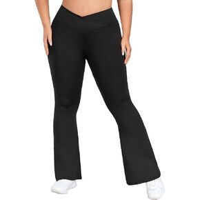 FOREYOND Plus Size Flare Leggings for Women V Crossover High Waist Yoga Pants Bootcut Bell Bottom Workout Leggings Black 1XL