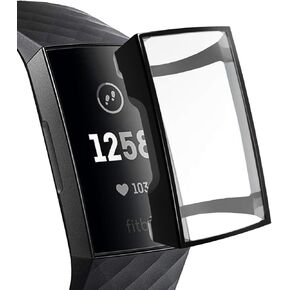 PINHEN Compatible with Fitbit Charge 4 3 Screen Protector - TPU Clear Shockproof Full-Around Protective Case Compatible with Fitbit Charge 4 3 and Fitbit Charge 3 SE, Black
