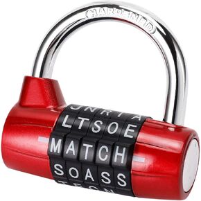 Gym Locker Lock,5 Letter Heavy Duty Alloy Padlock Password Sturdy Security Padlock-Easy to Set Your Own Keyless Resettable Combo-Red