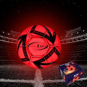 Glow in The Dark Soccer Ball, Size 5, LED Light Up, Indoor/Outdoor, PVC, Red/Black. Great Gift Idea. Durable All Surface Soccer Ball.