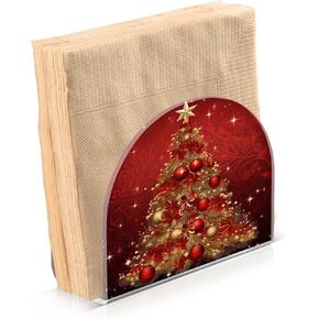 ALAZA Merry Christmas 3D Tree Floral Red Napkin Holder Clear Acrylic Tissue Paper Dispenser for Dining Room Table Kitchen Bathroom