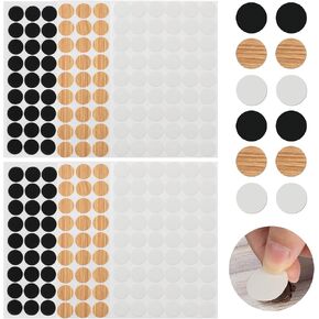 6 Sheets Screw Hole Stickers, 0.82" Screw Hole Covers, Screw Covers Stickers to Cover Screw Holes, Round Self Adhesive Furniture Screw Cover Stickers, Wall Cabinet Hole Covers, White/Black/Walnut