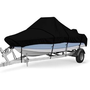 20-22 Ft Boat Cover, 210D Waterproof Trailerable Boat Cover Boat Protective Cover Fits V Hull Boat, Runabout, Fish Boat