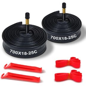 700C Tube Bike Inner Tube 700X18-25C, Bike Tube 700X18C/19C/20C/21C/22C/23C/25Cwith Rim Strips & Tire Levers- Schrader Valve 48MM - 2 Pack