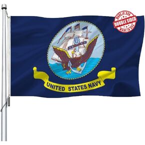 Double Sided US Navy Flag 3x5 Outdoor- Heavy Duty Navy Naval Military Flags -United State Navy USN Flags Banner with 2 Brass Grommets 4 Rows Stitched
