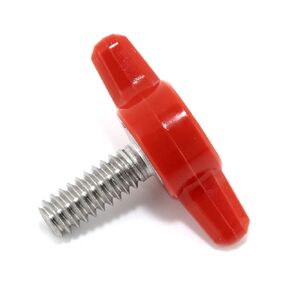#10-24 x 1/2" Thumb Screw Stainless Steel - Red Tee Wing Plastic Knob - Standard/Coarse Thread Thumbscrew - Length: 0.500" - Proudly Built in USA - Package of (4)