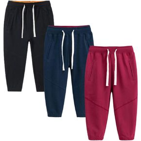 Baby Boy's 2-Pack Pants, Toddler Cotton Pull on Jogger, Kids Dinosaur Drawstring Elastic Sweatpants