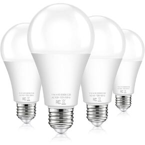 Dusk to Dawn Light Bulbs Outdoor 100 Watt Equivalent, 11W Automatic On/Off Sensor Light Bulb Daylight 5000K, A19 Outdoor LED Light Bulbs Photocell for Porch Garage Yard Security, E26 Base, 4-Pack