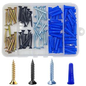 (120 PCS) Cement Anchors Screws 8 Blue Wall Anchor Set 1/4. Three-Color Screws Make it Easy to Install Various Color Products