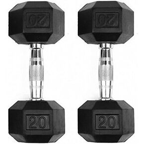 Gymenist Set of 2 Hex Rubber Dumbbell with Metal Handles, Pair of 2 Heavy Dumbbells (20 Lb), Black, Silver (6533644)