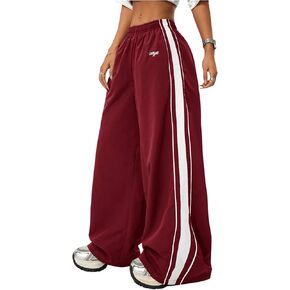 Floerns Women's Elastic Waist Side Striped Track Pants Baggy Wide Leg Hip Hop Pants