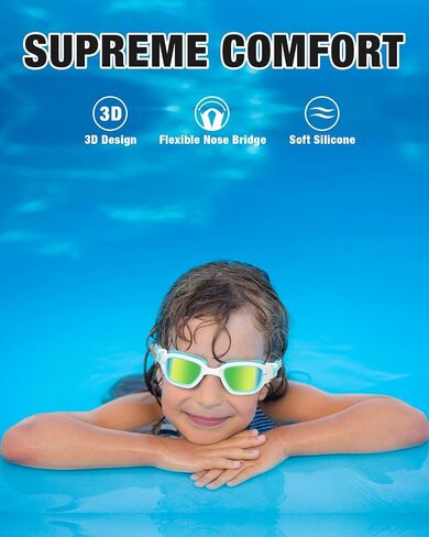XDX Kids Swim Goggles ، نظارات الأطفال المستقطبين مع حماية الأشعة فوق البنفسجية ، مضاد للضباب لا تسرب نظارات السباحة للأطفال الشباب 6-14 in Kuwait