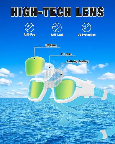XDX Kids Swim Goggles ، نظارات الأطفال المستقطبين مع حماية الأشعة فوق البنفسجية ، مضاد للضباب لا تسرب نظارات السباحة للأطفال الشباب 6-14 in Kuwait