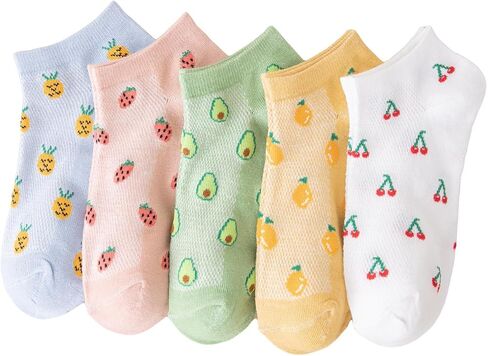 WDIRARA Women's 5 Pair Colorful Fruit Print Ankle Socks Cute Novelty Low Cut Sock Pairs in Saudi Arabia
