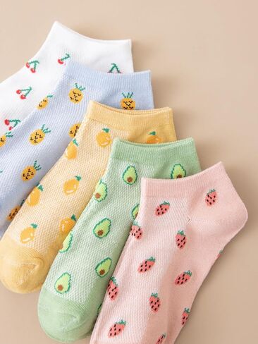 WDIRARA Women's 5 Pair Colorful Fruit Print Ankle Socks Cute Novelty Low Cut Sock Pairs in Saudi Arabia