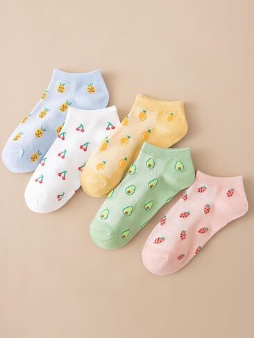 WDIRARA Women's 5 Pair Colorful Fruit Print Ankle Socks Cute Novelty Low Cut Sock Pairs in Saudi Arabia