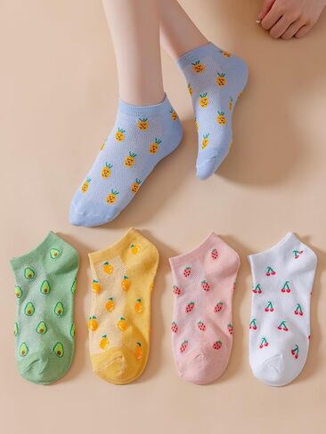 WDIRARA Women's 5 Pair Colorful Fruit Print Ankle Socks Cute Novelty Low Cut Sock Pairs in Saudi Arabia