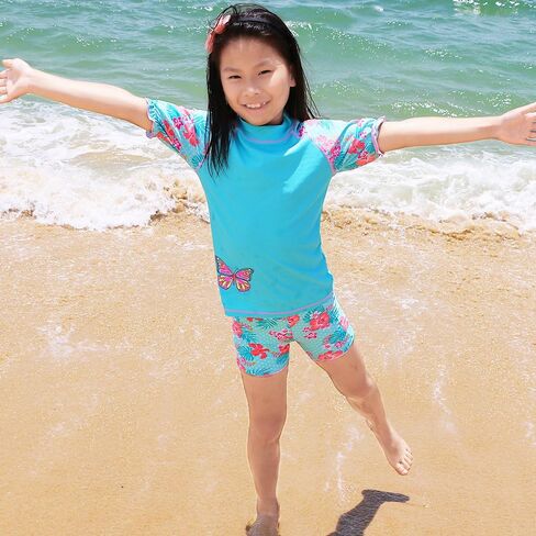 TFJH E Girls Sweeve Swimeve Sweat Sweat Swimsuit UPF 50+ مجموعات حراسة الطفح الجلدي UV 3-12Y in Kuwait