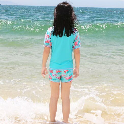 TFJH E Girls Sweeve Swimeve Sweat Sweat Swimsuit UPF 50+ مجموعات حراسة الطفح الجلدي UV 3-12Y in Kuwait