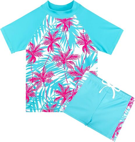 TFJH E Girls Sweeve Swimeve Sweat Sweat Swimsuit UPF 50+ مجموعات حراسة الطفح الجلدي UV 3-12Y in Kuwait