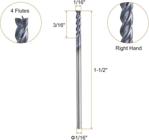 Harfington 5pcs carbide مربع الأنف الطاحونة بت 1/16 "قطع DIA 4 المزامير tialn قاطع الطحن المطلي للمعادن الصلبة الصلب (1/16" شانك 3/16 "مقطعة 1-1/2" طويلة 45 درجة HRC53-55) in Saudi Arabia