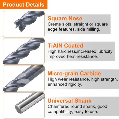 Harfington 5pcs carbide مربع الأنف الطاحونة بت 1/16 "قطع DIA 4 المزامير tialn قاطع الطحن المطلي للمعادن الصلبة الصلب (1/16" شانك 3/16 "مقطعة 1-1/2" طويلة 45 درجة HRC53-55) in Saudi Arabia