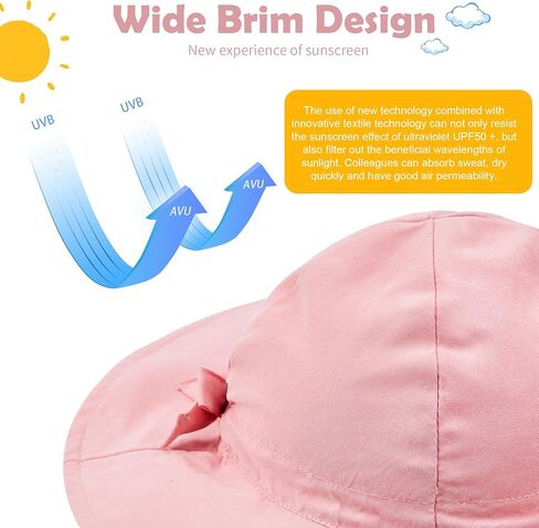 Durio UPF 50+ Baby Sun Hat - Wide Brim Beach Bucket Hats for Infant Girls 0-4T, Outdoor Summer Hat for Newborn to Toddler in Saudi Arabia