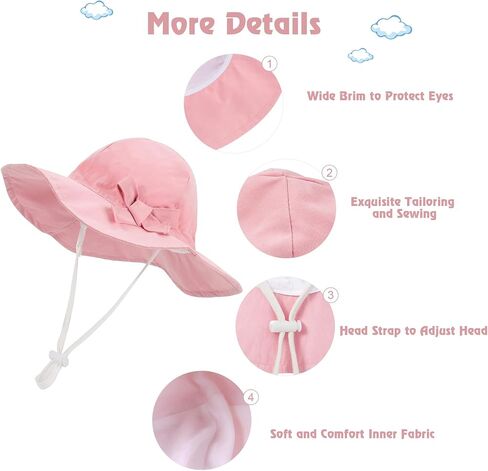 Durio UPF 50+ Baby Sun Hat - Wide Brim Beach Bucket Hats for Infant Girls 0-4T, Outdoor Summer Hat for Newborn to Toddler in Saudi Arabia